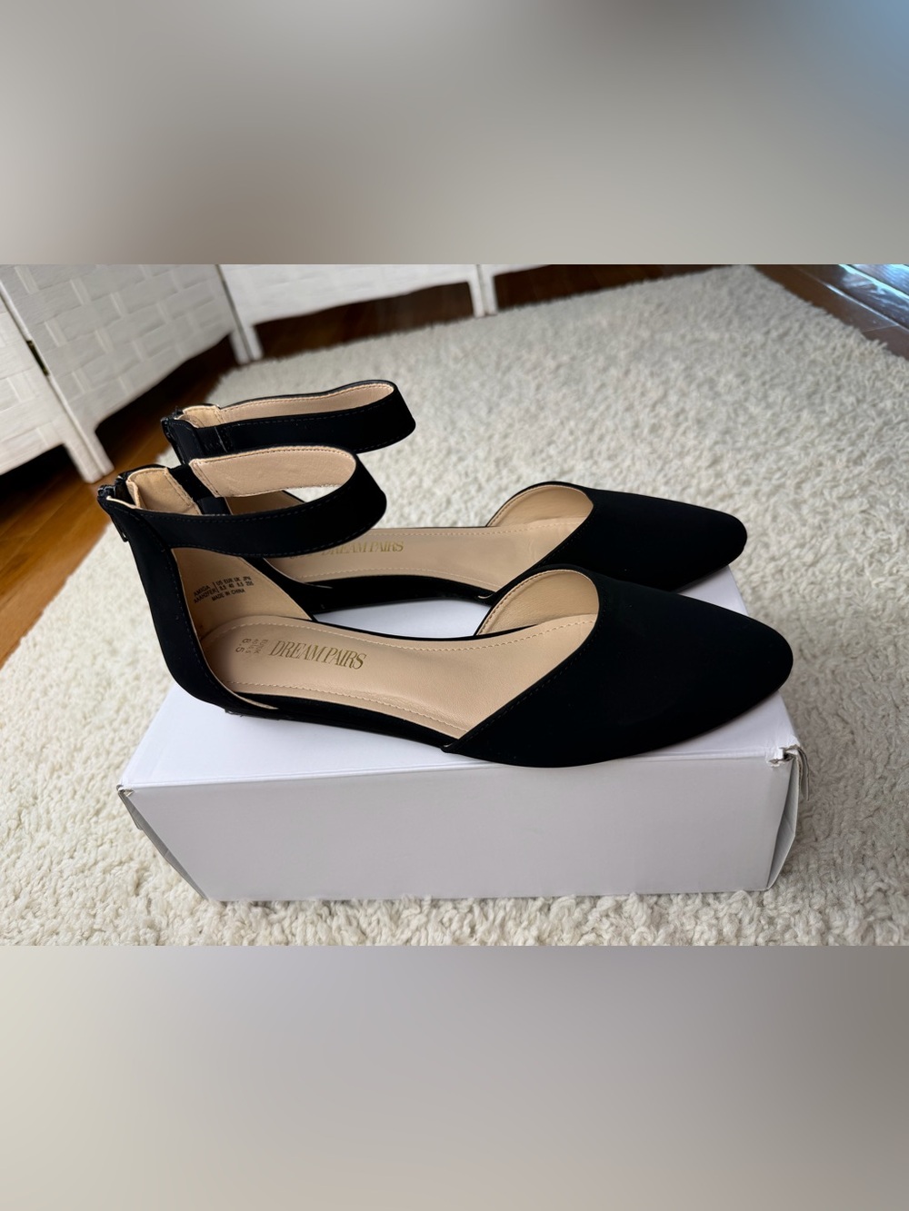 Dream Pairs Black Pointed Toe Double Ankle Strap Flats